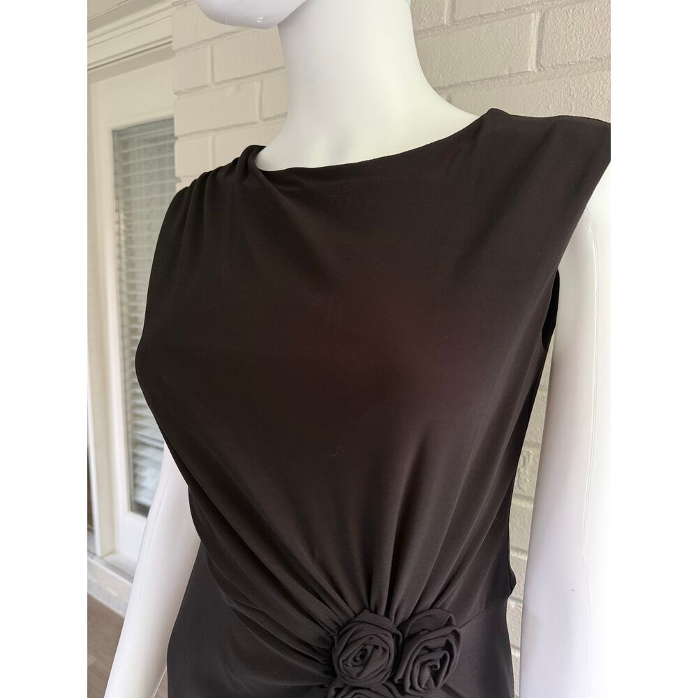 Frank Lyman Black Boat Neck Dress 8 Draped Ruched Rosette 90s Minimalist Midi - Picture 6 of 11
